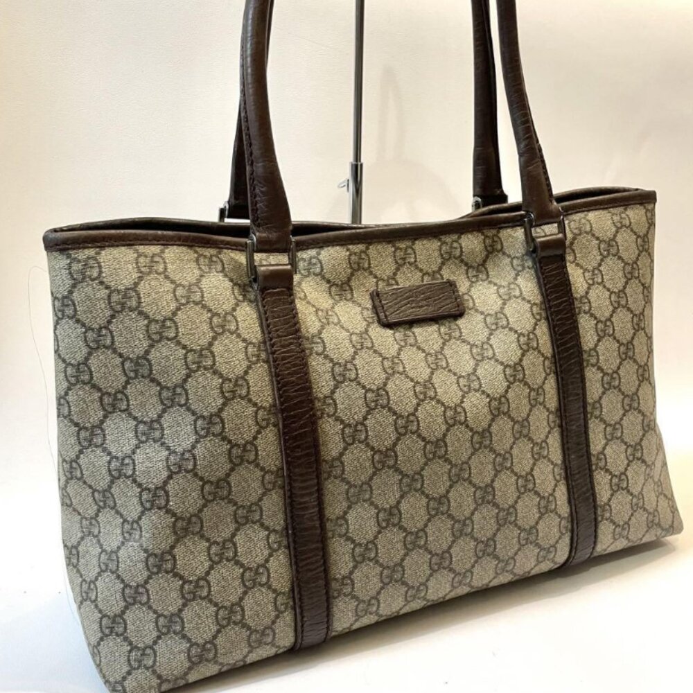 GUCCI Gucci Tote Bag Hand Shoulder GG Pattern PVC Leather Genuine Leather